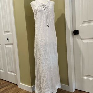 Made in Italy White Linen Lace Up Maxi Dress